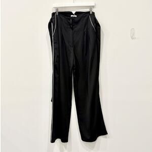 Loa High Waisted Wide Leg Trouser Pants with White Piping Black Women's Size S